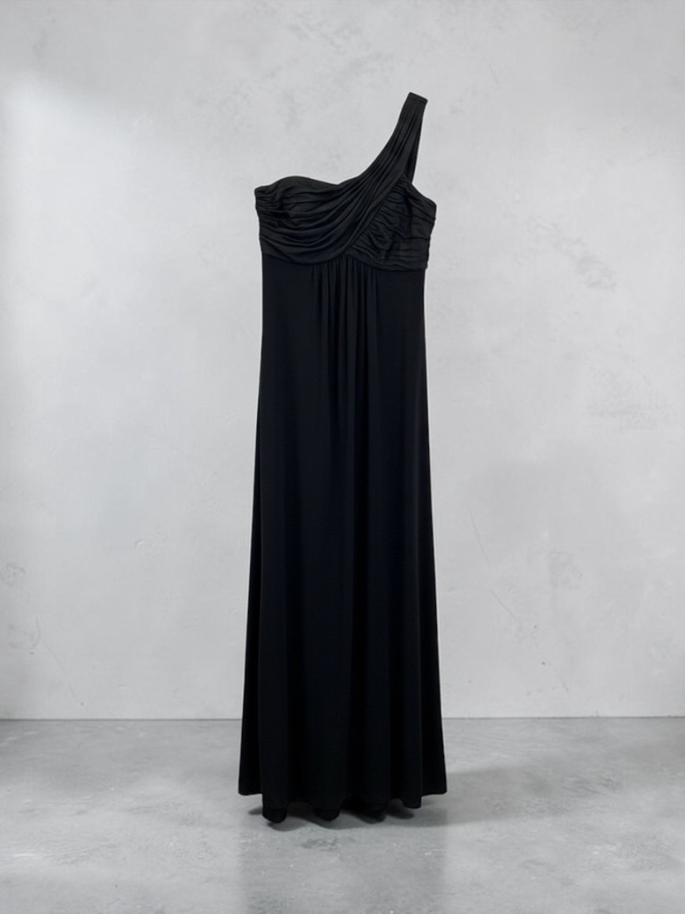 David's Bridal Black One-Shoulder Evening Gown